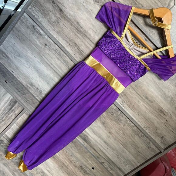Weissman 10465 Genie in a Bottle Purple Sequin Metallic Gold Dance Costume Jazz - Picture 6 of 12